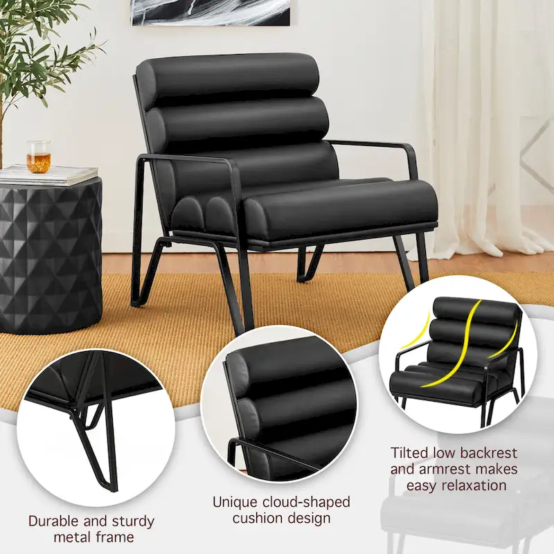 26.75W Modern Comfy PU Leather Accent Chair with Metal Frame