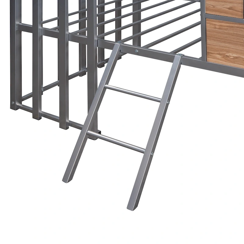 Silver Twin Metal Loft Bed with Roof, Window & Ladder