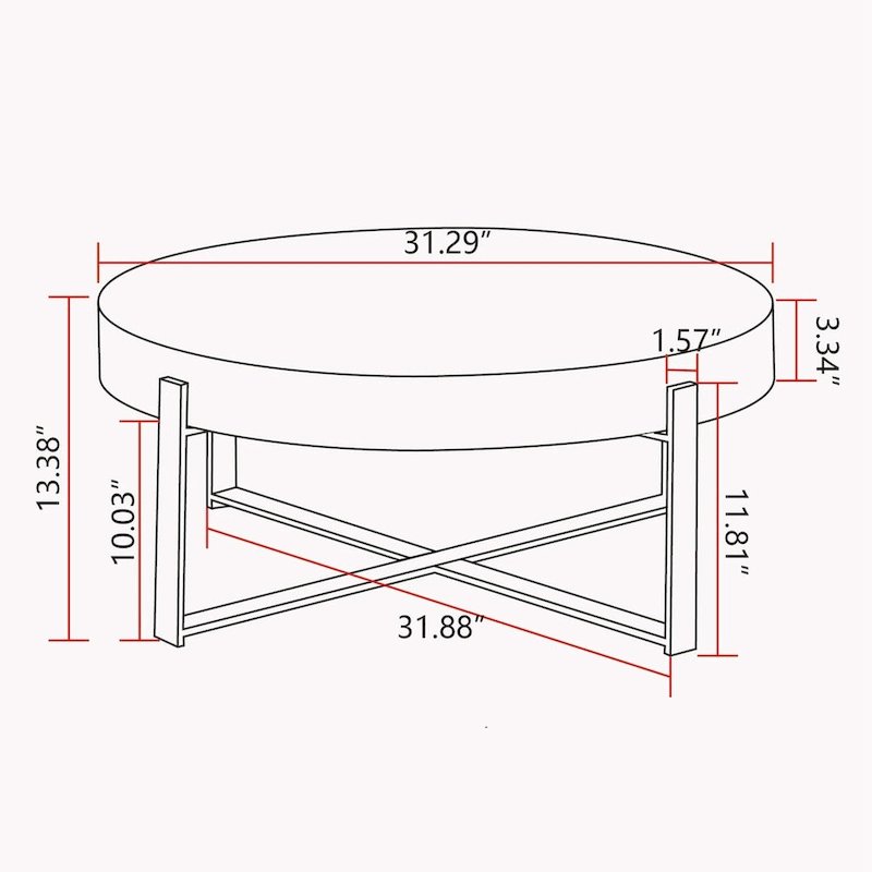 31.29 Splicing Round Coffee Table,Fir Wood Table Top with Gold Cross Legs Base