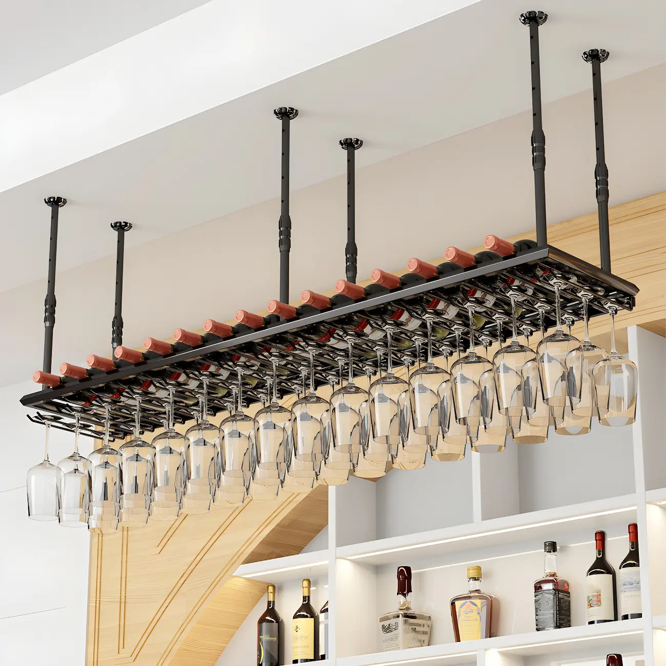 Industrial Metal Hanging Wine Rack with Glass Holder