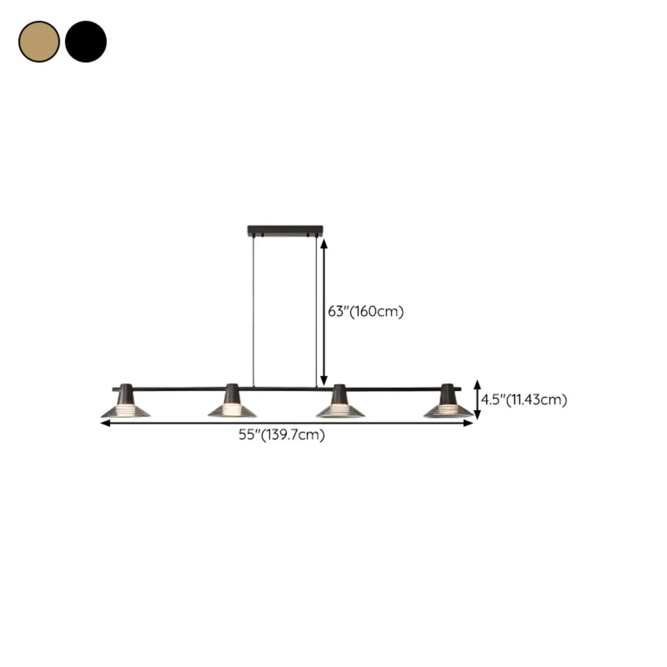 Modern Black Cone Glass 3-Light Island Light