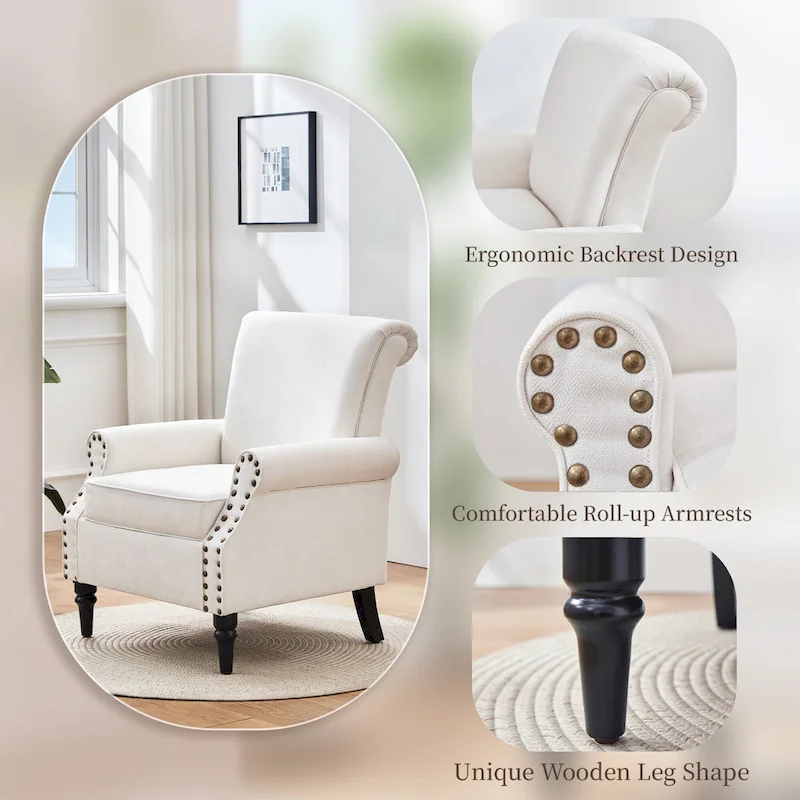 Mid-Century Modern Upholstered Accent chair with Solid Wood Legs