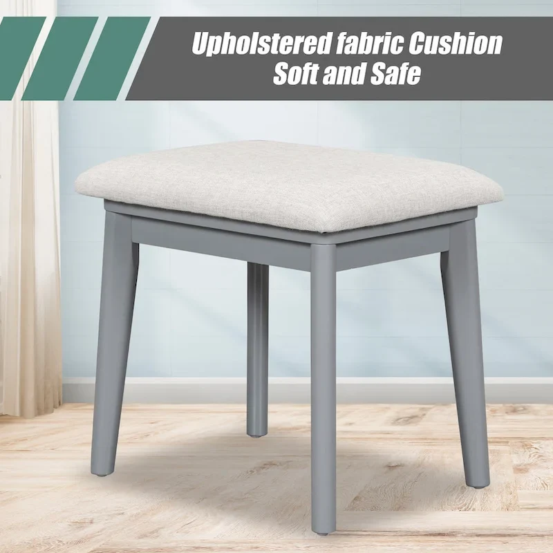 43.3  Classic Wood Makeup Vanity Set with Flip-top Mirror and Stool, Dressing Table with Three Drawers and storage space