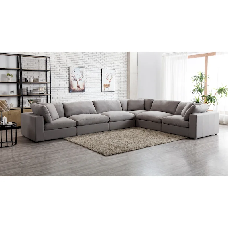 Roundhill Furniture Rivas Contemporary Feather Fill 6-Piece Modular Sectional Sofa