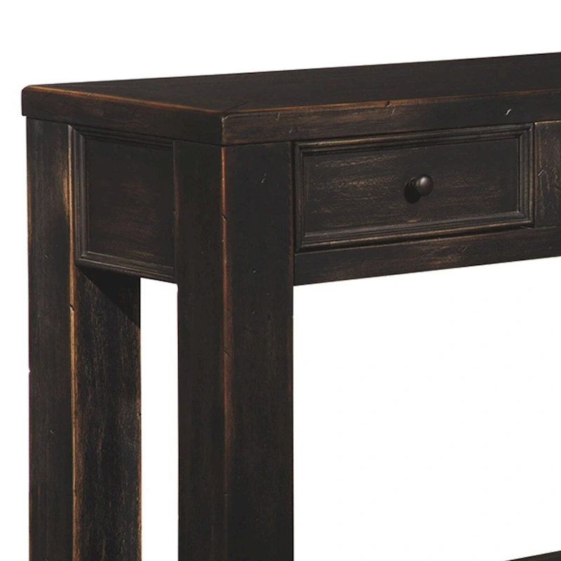 Wooden Sofa Table with Four Drawers and One Shelf, Weathered Black