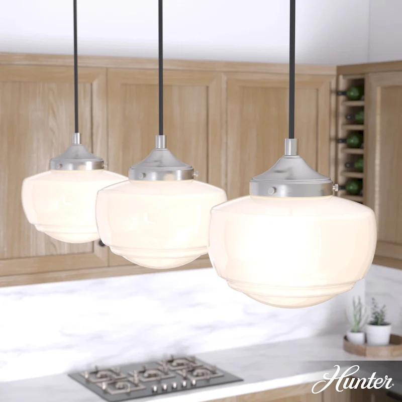 Hunter Saddle Creek 3-Light Linear Cluster Pendant - Kitchen Island, Dining Room - Modern Schoolhouse, Transitional