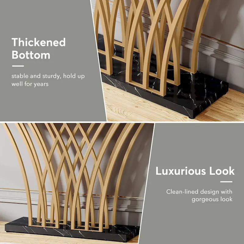 59 Inches Console Table,Gold and White Faux Marble Entryway Table