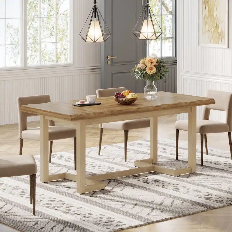 62.2-inch Rectangular Dining Table with Solid Wood Legs for Kitchen