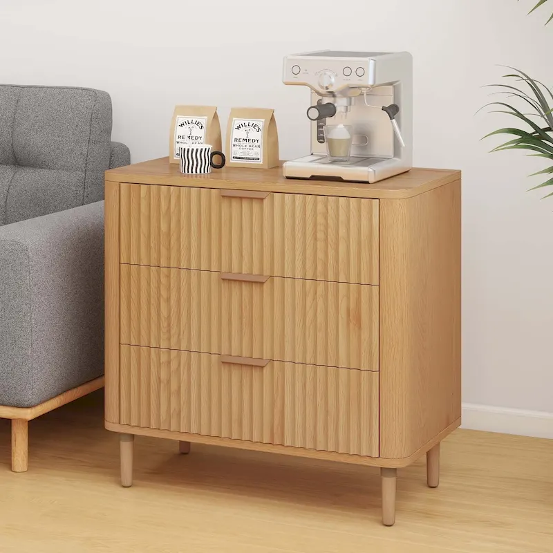 3 Drawer Dresser Storage Dresser Chest of Drawers with Waveform Panel Wood