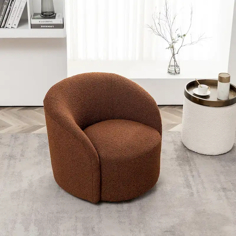 KINWELL 34 W Upholstered Boucle Swivel Barrel Accent Chair