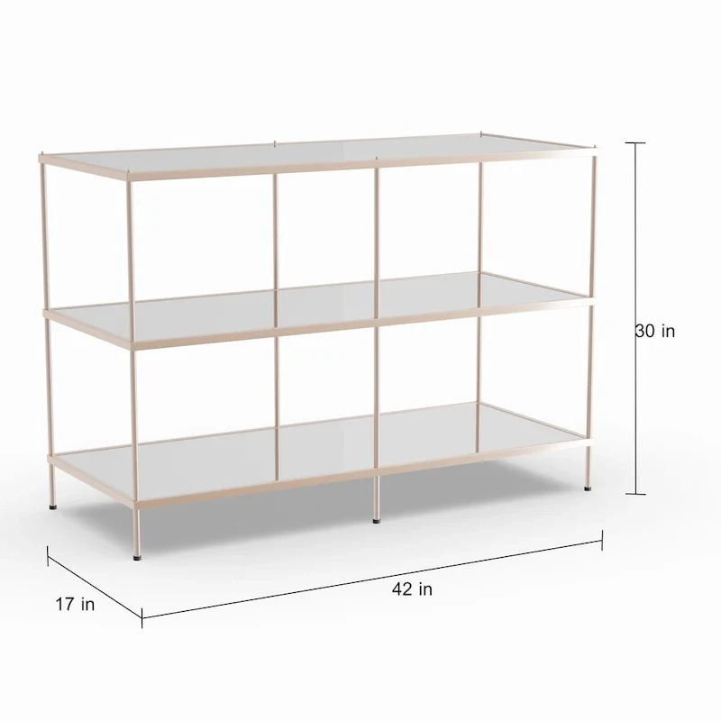 SEI Furniture Grant Modern Metal Console Table with Glass Top and Shelves