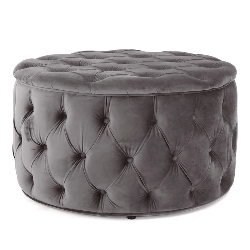 Zelfa Modern Glam Tufted Velvet Round Ottoman by Christopher Knight Home