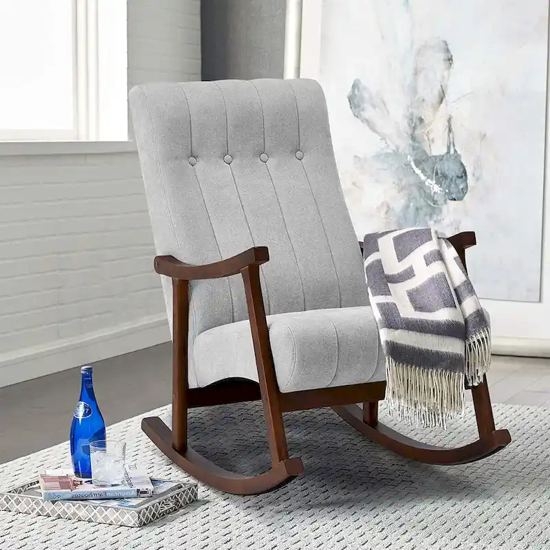 AVAWING Upholstered Rocking Chair ModernHighBackArmchair