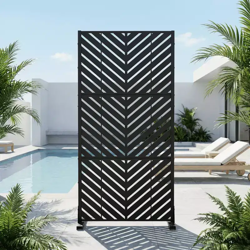 Outdoor Metal Privacy Screen Panel – Black / Brown / Dark Gray / Light Gray / Olive Green / White, Freestanding
