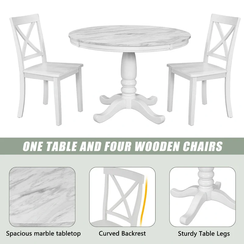 5-Piece Modern Wooden Dining Set with Round Table & Chairs