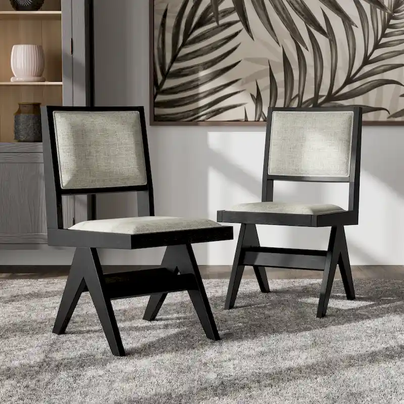 Modern Black Padded Fabric Dining Chairs (Set of 2)