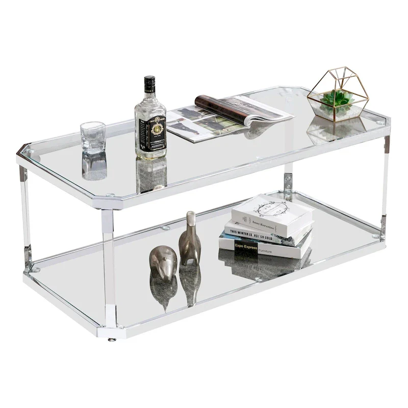 Chrome Coffee Tables Glass Coffee Table with Shelf