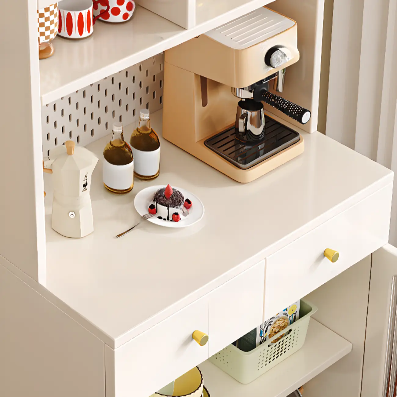 Freestanding Wooden Open Display Buffet Cabinet with Drawer