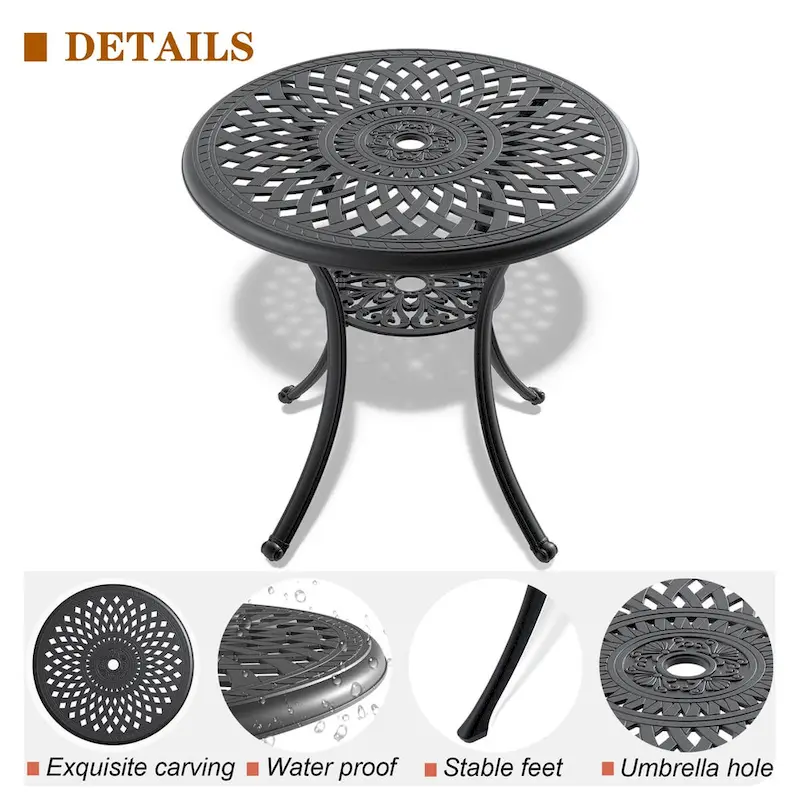30.71-inch Cast Aluminum Patio Dining Round Table