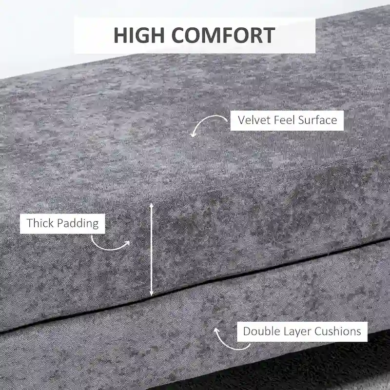 HOMCOM 48 End of Bed Bench, Upholstered Entryway Bench with Double Layer Seat Cushions and Steel Legs, Bedroom Bench, Dark Gray