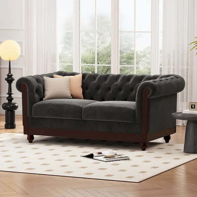 Eviva Chesterfield Velvet Loveseat Sofa by Christopher Knight Home