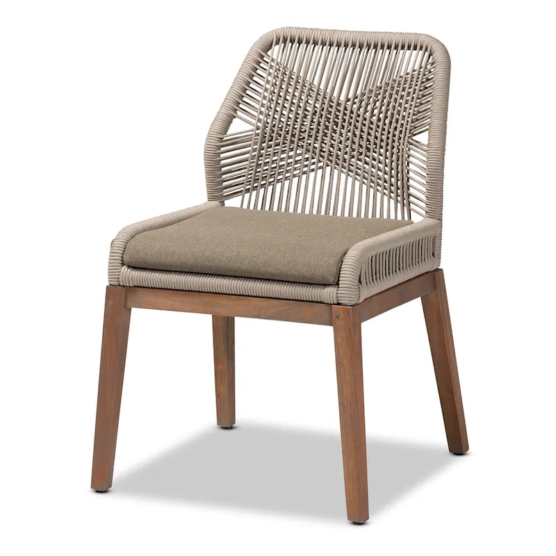 Modern Transitional-Style Rope-Woven Mahogany Dining Chair — Gray