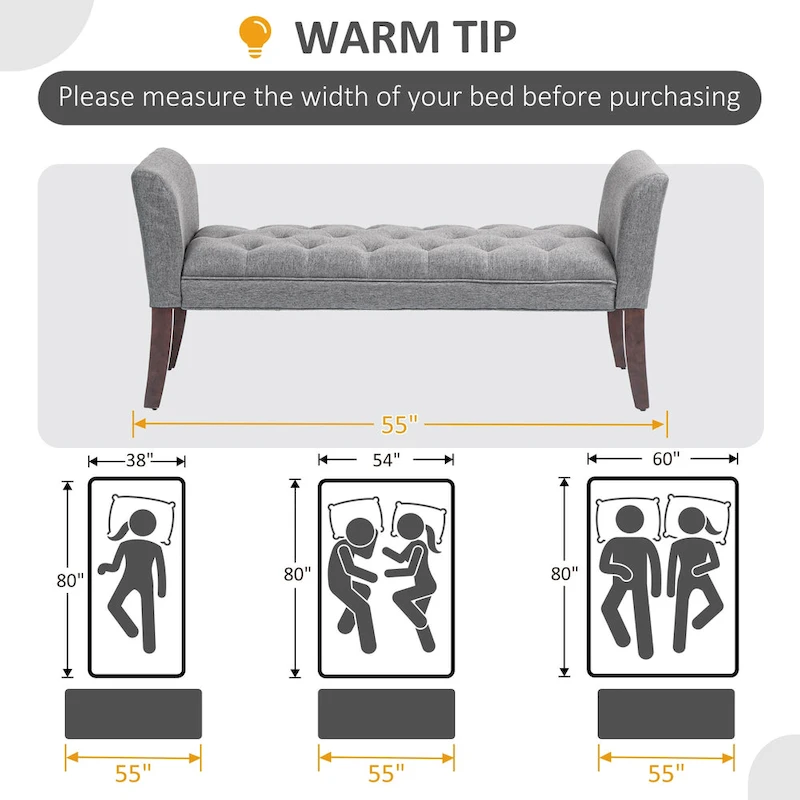 HOMCOM End of Bed Bench with Button Tufted Design, Upholstered Bench