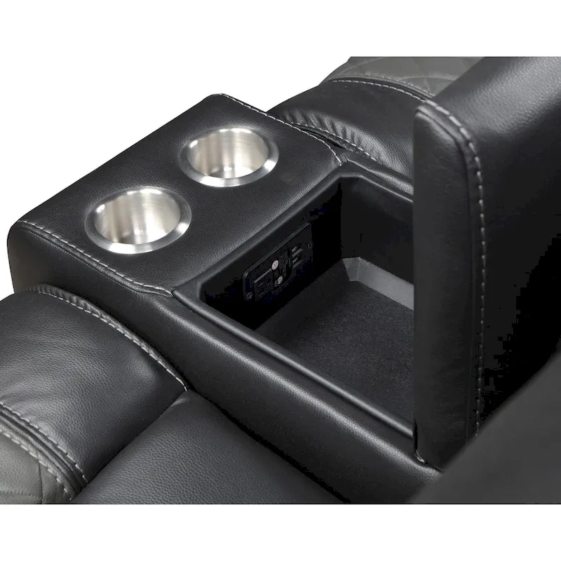 Liam 77 Inch Manual Recliner Loveseat, Cupholder Console, Gray Faux Leather