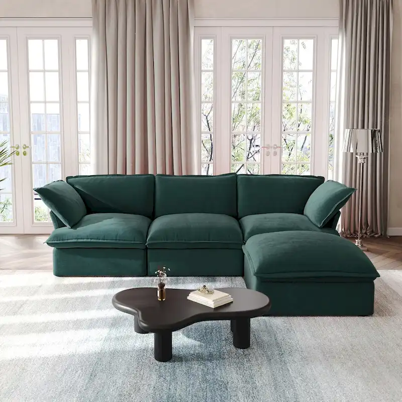 L Shape Sectional Couches, Deep Couch Sectional Sofa with Chaise Ottoman, Modern Comfy Modular Sectional Sofas
