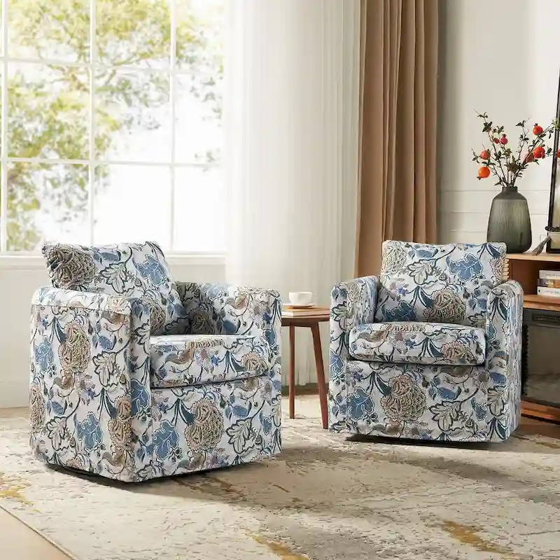 Erkenbald Modern Slipcovered Swivel Chair with Removable Cushion Set of 2 by HULALA HOME