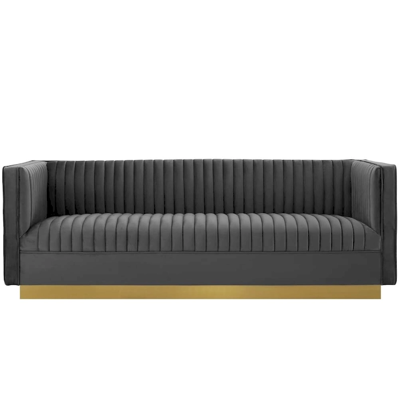 Silver Orchid Perez Vertical Channel Tufted Velvet Sofa
