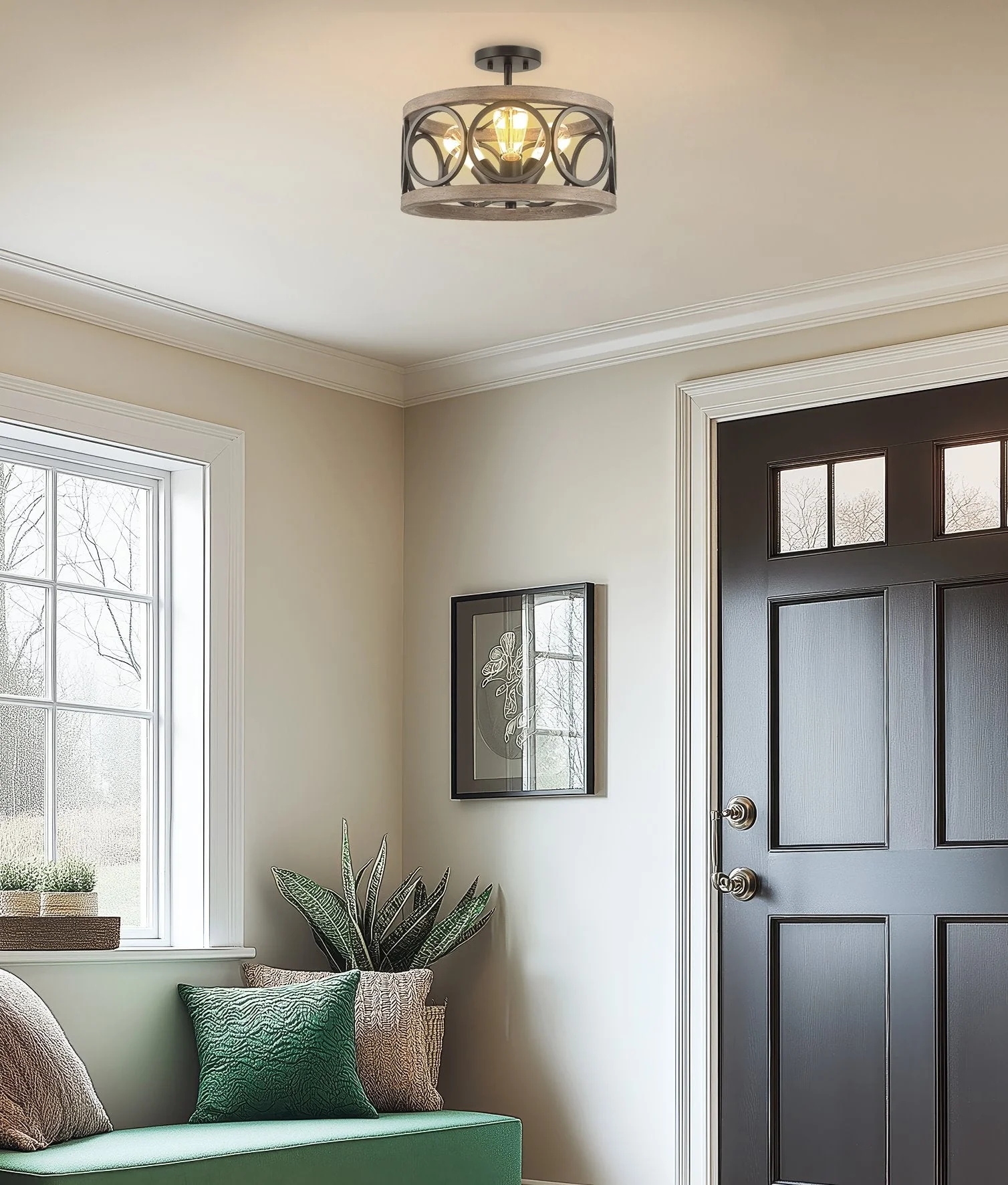 Larkin 15 3-Light Modern Farmhouse Semi-Flush Mount Ceiling Light