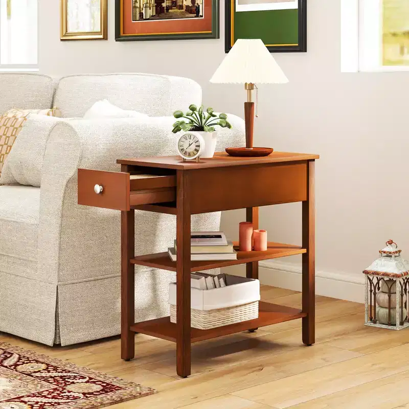 Narrow End Tables with Drawer and Shelves