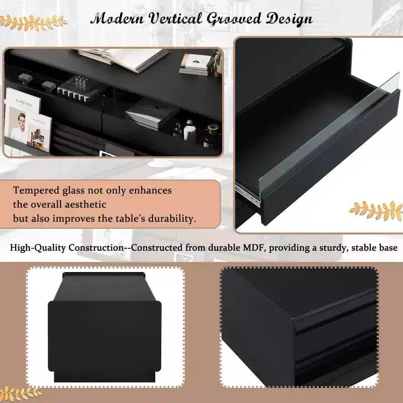 47.2 Modern Rectangle Coffee Table with 4 Drawers, 2 Display Shelves and Tempered Glass Top - Panipeachy