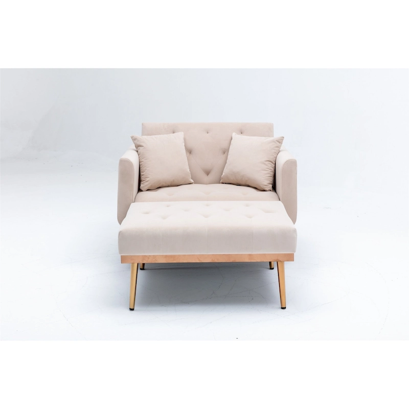 Velvet Upholstered Tufted Living Room Sleeper Sofa Chair With Rose Golden feet