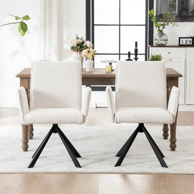 Modern Upholstered Dining Chairs with Swivel Metal Legs
