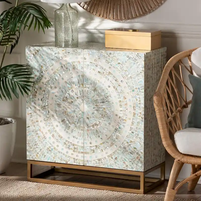 Pearl Inlay Storage Cabinet with Metal Base