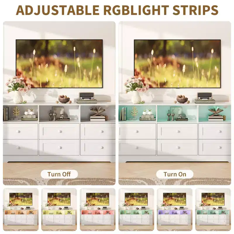6-Drawer Dresser with RGB Lights & Power Outlet, Black / Gray / White
