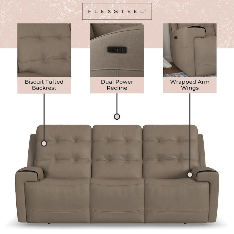 Iris Top Grain Leather Power Reclining Sofa with Power Headrests by Flexsteel