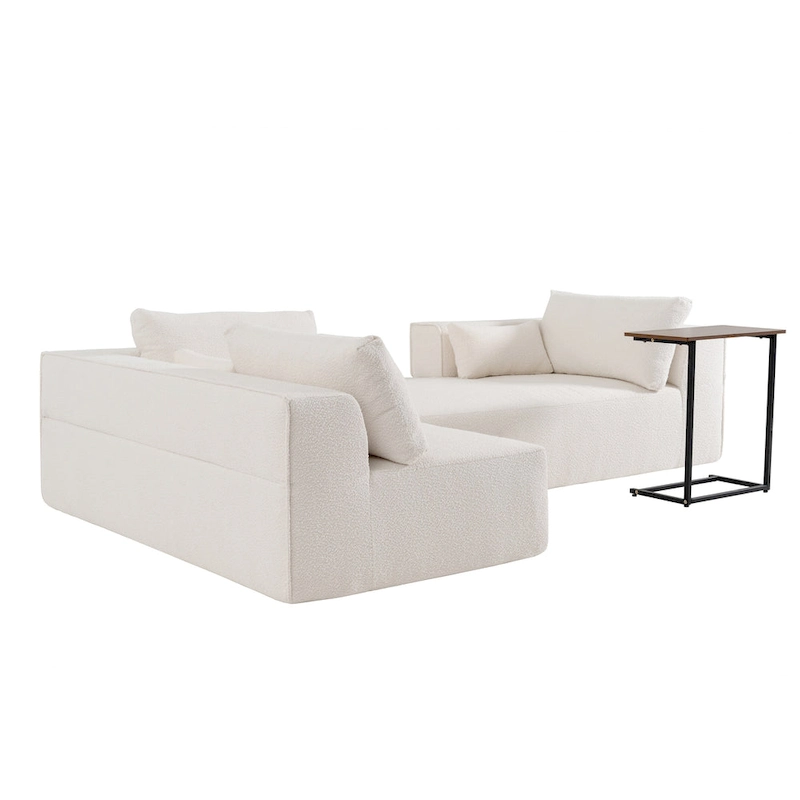 112 Boucle Modular Sectional Sofa with Free Side Table, Wide Seat Design and No Assembly Required