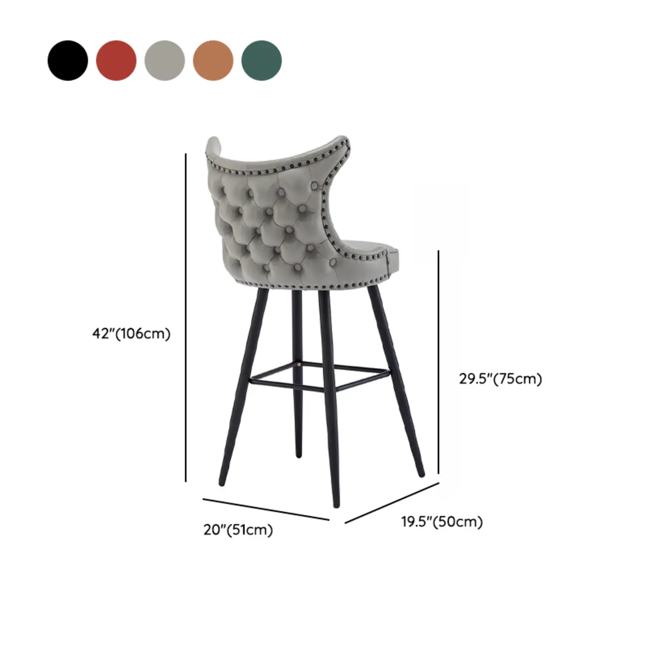 Tufted Four Legs Leather Wingback Counter Bar Stools