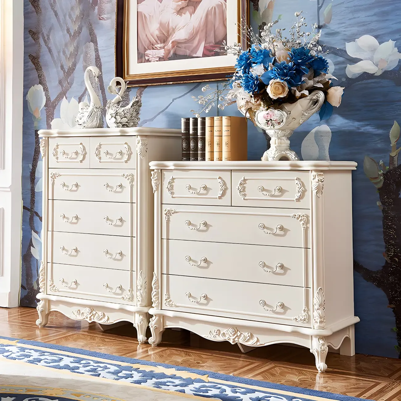 Classic White Wooden Dresser with Storage Chest