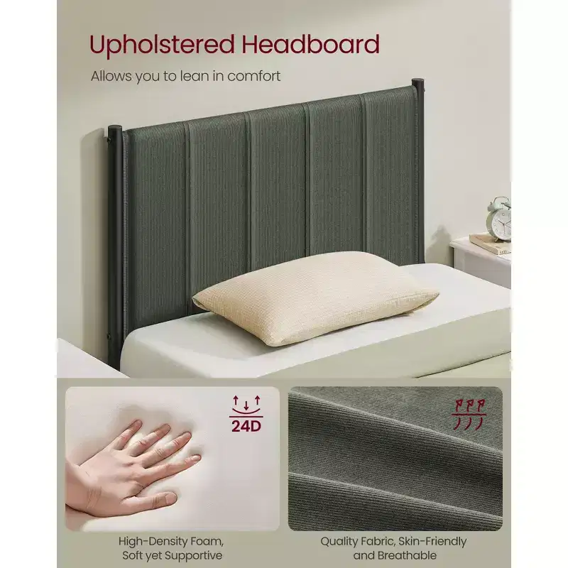 VASAGLE Twin Bed Frame with Upholstered Headboard,Footboard,550 lb Weight Capacity,Steel Slats,Easy Assembly,No Box Spring Needed