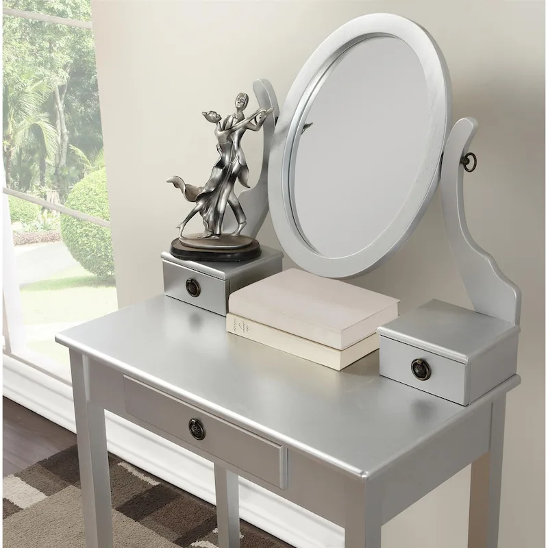 Roundhill Furniture Moniys Wood Moniya Makeup Vanity Table and Stool Set