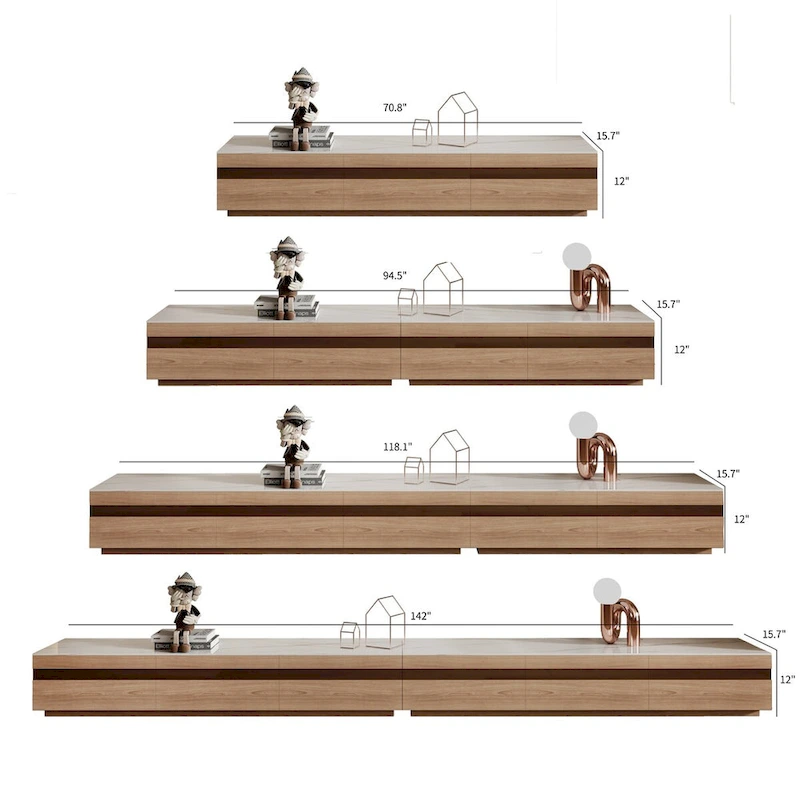 Modern Light Wood TV Stands, Glossy Stone Table-top, 3-6Drawers, Fully Assembled