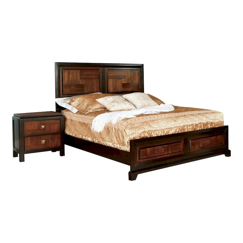 Jupa Transitional Walnut Wood 2-Piece Panel Bedroom Set by Furniture of America