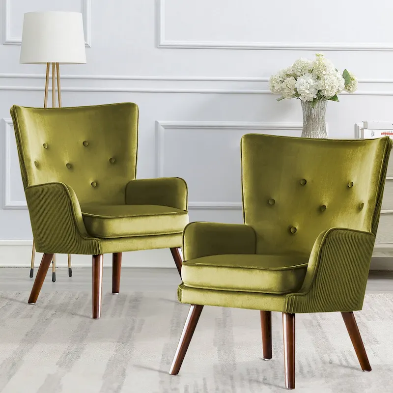 Modern Upholstered Velvet Wingback Accent Arm Chair, Set of 2 - 36.6 H x 28 W x 28.4 D