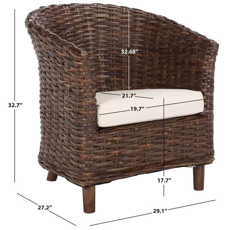 SAFAVIEH Charla Rattan Barrel Chair with Cushion - 29.1 x 27.2 x 32.7 - 29Wx27Dx33H