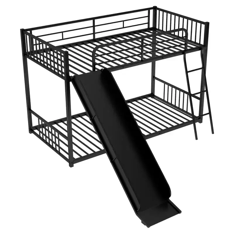 Modern Style Twin over Twin Metal Bunk Bed with Slide, Easy to Assemble