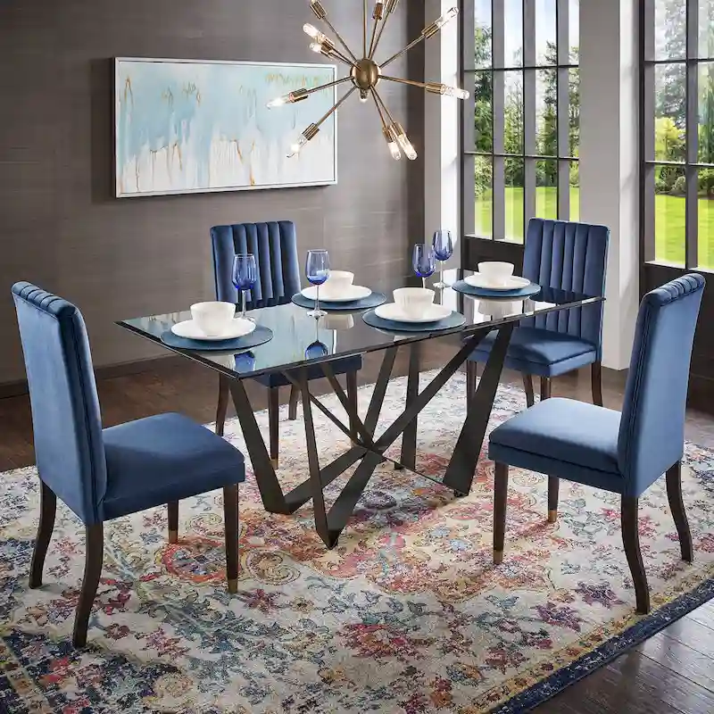 Marfa 69 Black Metal Gray Glass 6-person Dining Table by iNSPIRE Q Modern